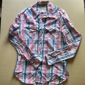 True Religion Snap Button Down Long Sleeve Plaid Shirt (Small)